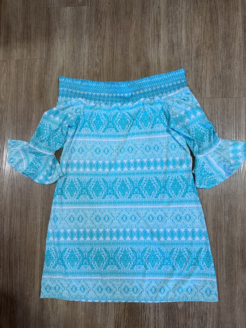 Cabana Life Off-Shoulder Swim Coverup in Aqua and White L